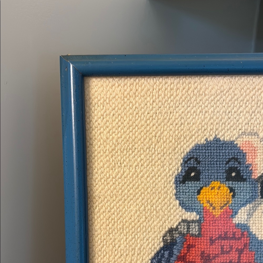 Charming Animal Bird & Mouse Needlepoint Framed Picture Nursery Kids Vintage - Picture 6 of 16